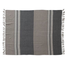 Load image into Gallery viewer, Woven Recycled Cotton Striped Throw with Fringe (Beige, Grey &amp; Cream)
