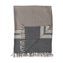 Load image into Gallery viewer, Woven Recycled Cotton Striped Throw with Fringe (Beige, Grey &amp; Cream)
