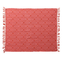 Load image into Gallery viewer, Pink &amp; Red Woven Recycled Cotton Blend Jacquard Throw with Floral Pattern &amp; Fringe

