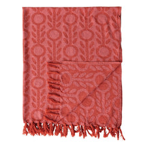 Load image into Gallery viewer, Pink &amp; Red Woven Recycled Cotton Blend Jacquard Throw with Floral Pattern &amp; Fringe

