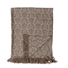 Load image into Gallery viewer, Woven Recycled Cotton Blend Jacquard Throw with Floral Pattern &amp; Fringe
