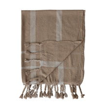 Load image into Gallery viewer, Woven Recycled Cotton Blend Striped Throw with Braided Fringe, Beige &amp; Natural
