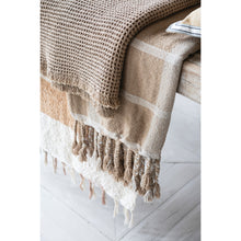 Load image into Gallery viewer, Woven Recycled Cotton Blend Striped Throw with Braided Fringe, Beige &amp; Natural

