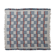 Load image into Gallery viewer, Red, Blue, &amp; Natural Woven Cotton Blend Jacquard Throw with Stripes/Block Pattern &amp; Fringe
