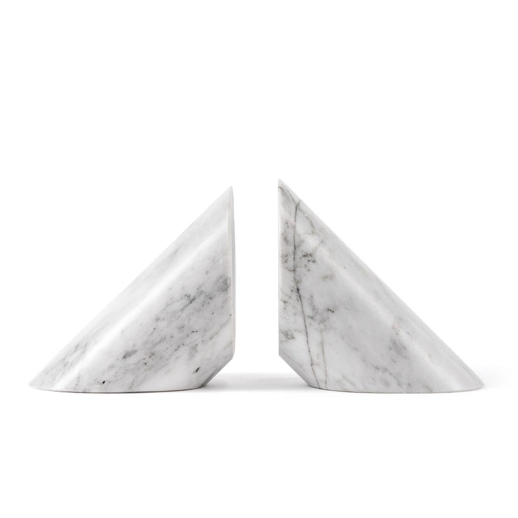Cylindrical Polished White Marble Bookends