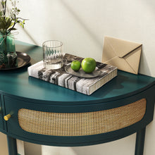 Load image into Gallery viewer, Boho Rattan Semi Circle End Table With Sliding Rattan Door [Online Only]
