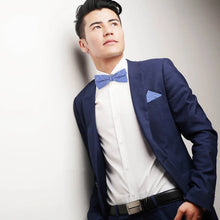Load image into Gallery viewer, Plaid Cotton Bow Tie &amp; Pocket Square-Blue &amp; White

