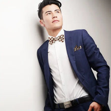 Load image into Gallery viewer, Plaid Cotton Bow Tie &amp; Pocket Square-Brown &amp; White
