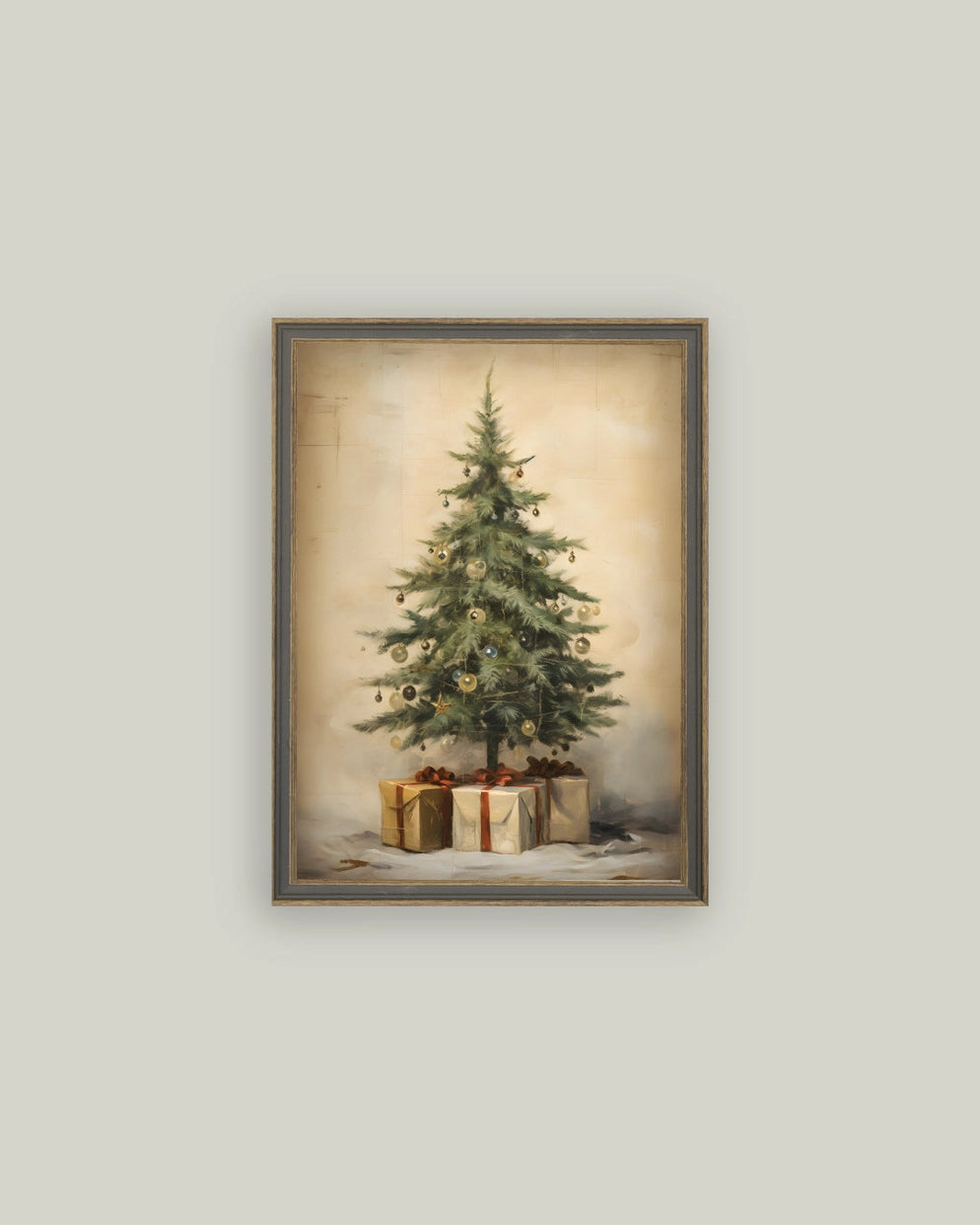 Christmas Tree with Presents Framed Antique Art (2 Sizes)