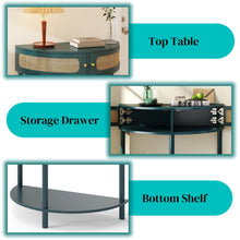 Load image into Gallery viewer, Boho Rattan Semi Circle End Table With Sliding Rattan Door [Online Only]
