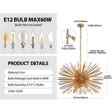 Load image into Gallery viewer, Mid-Century Modern 12-Light Starburst Chandelier 29"  [Online Only]
