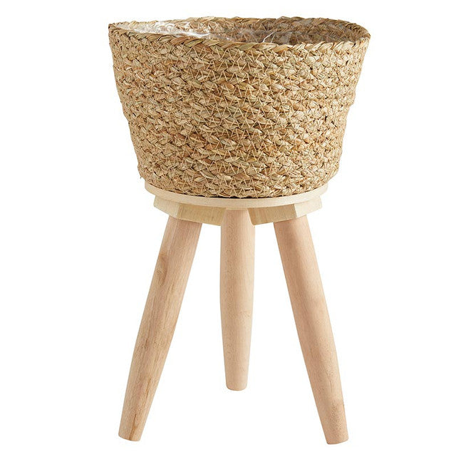 Seagrass Lined Planter with Wooden Legs