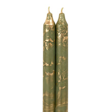 Load image into Gallery viewer, 12" Decorative Taper Candles Set of 2 | Moss Green w/Gold
