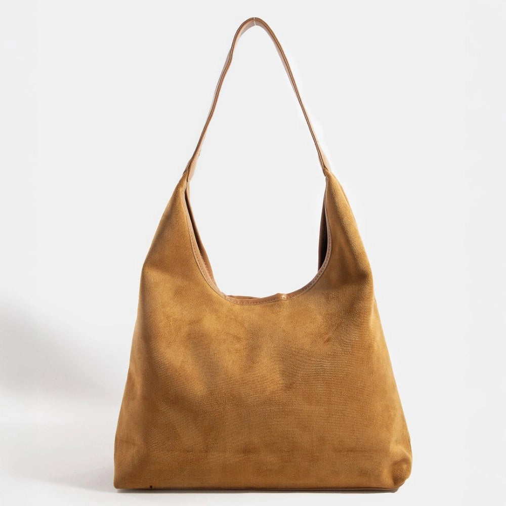 Suede Faux Leather Trim Hobo Bag