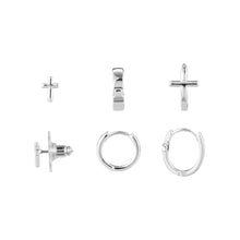Load image into Gallery viewer, Dainty Cross Earrings Set of 3 - Silver

