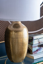 Load image into Gallery viewer, Round Aluminum Sheet Gold Table Lamp with White Fabric Shade [Online Only]
