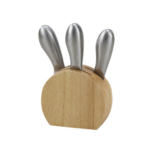 Wood Block with 3 Stainless Steel Handled Cheese Utensils