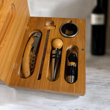 Load image into Gallery viewer, Bamboo Wine Tool Set in Bamboo Box
