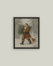 Load image into Gallery viewer, Santa with Tree Framed Antique Art 5x7
