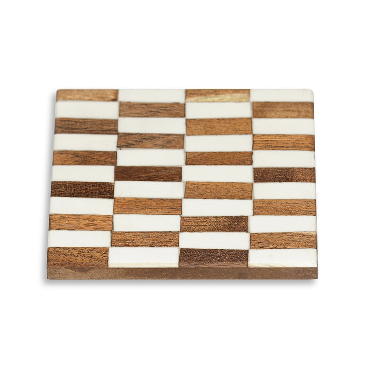 Rectangular Checkered Wood Coaster Set