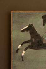 Load image into Gallery viewer, Framed Paint Over Print Four Run Away Race Horses
