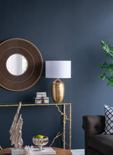 Load image into Gallery viewer, Round Aluminum Sheet Gold Table Lamp with White Fabric Shade [Online Only]
