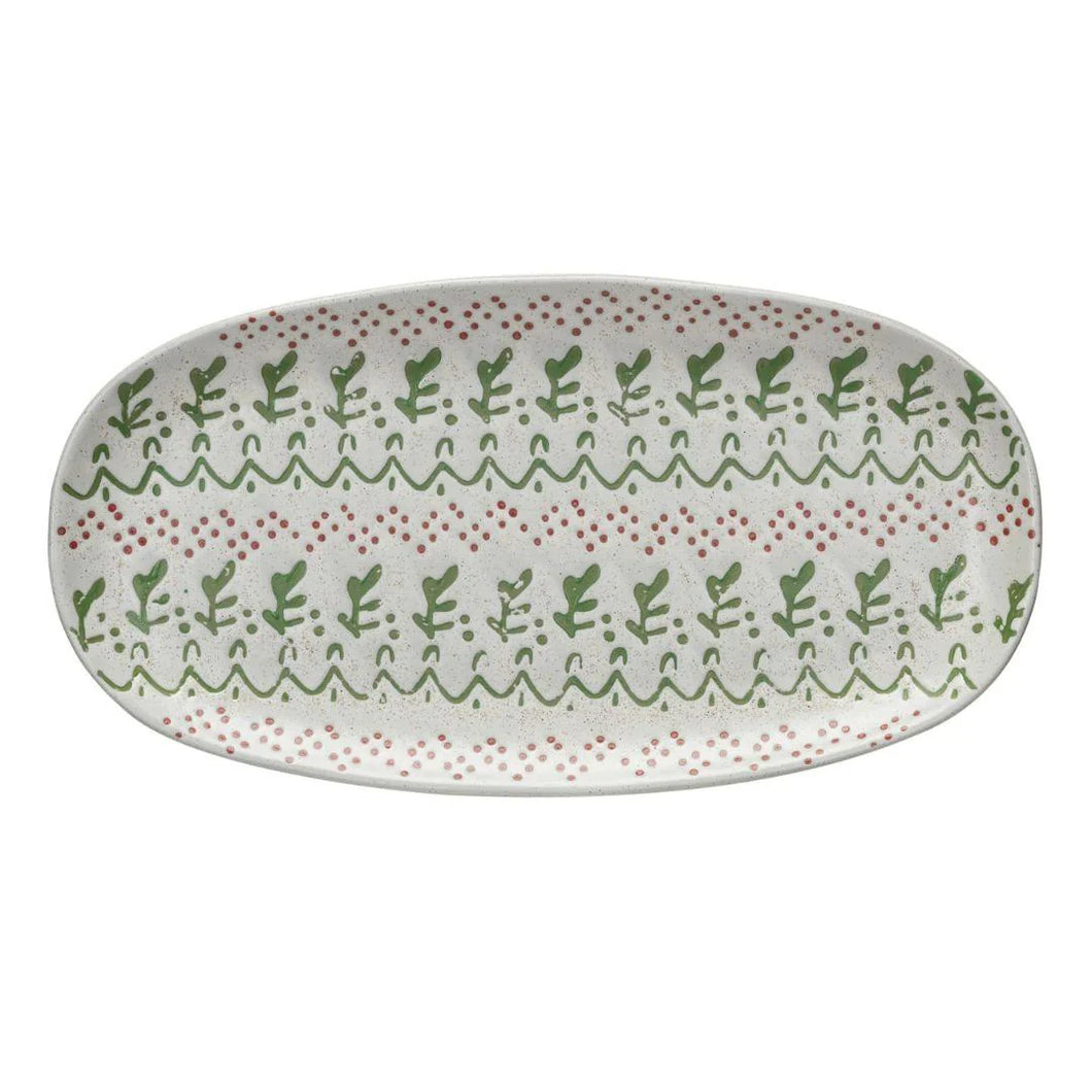 Hand-Stamped Stoneware Platter w/ Wax Relief Pattern