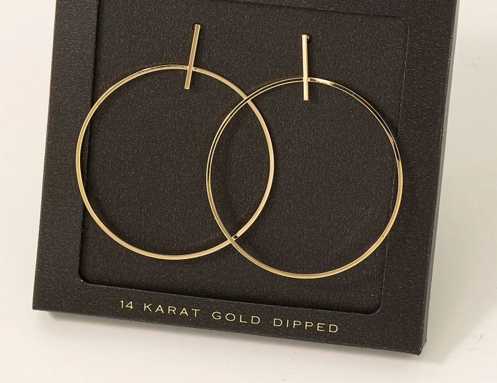 Gold Thin Hoop Drop Earrings