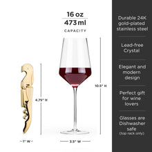 Load image into Gallery viewer, Crystal Bordeaux Glasses &amp; Gold Corkscrew Gift Box Set (Online Only)
