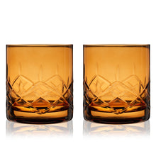 Load image into Gallery viewer, Admiral Crystal Rocks Glasses in Amber Set of 2 (Online Only)
