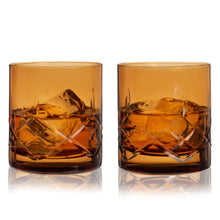 Load image into Gallery viewer, Admiral Crystal Rocks Glasses in Amber Set of 2 (Online Only)
