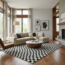 Load image into Gallery viewer, Lajos Black &amp; White Checkered Plush Rug [Online Only]
