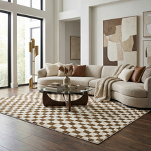 Load image into Gallery viewer, Lajos Brown Checkered Shag Rug [Online Only]
