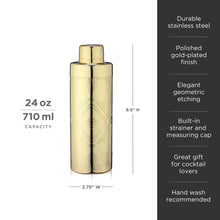 Load image into Gallery viewer, Art Deco Cocktail Shaker in Gold (Online Only)
