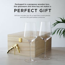 Load image into Gallery viewer, Crystal Bordeaux Glasses &amp; Gold Corkscrew Gift Box Set (Online Only)
