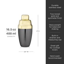 Load image into Gallery viewer, Heavyweight Cocktail Shaker in Black &amp; Gold (Online Only)
