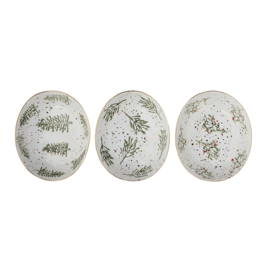 Hand-Painted Holiday Stoneware Dish (3 Styles)