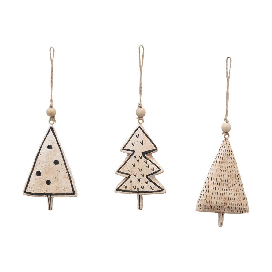 Handmade Paper Mache Tree Ornament with Wood Bead (3 Styles)