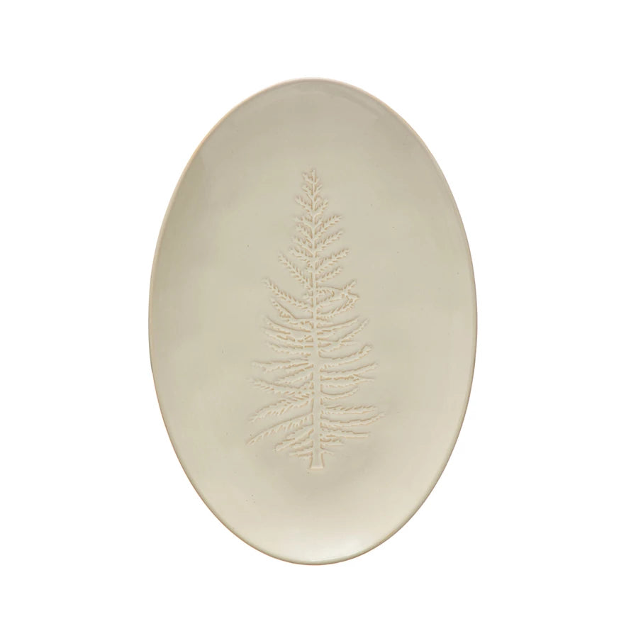 White Oval Debossed Tree Platter