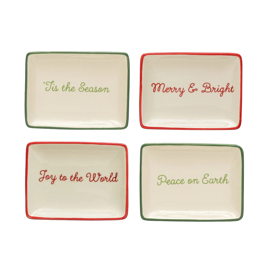 Stoneware Dish w/ Holiday Words (4 Styles)