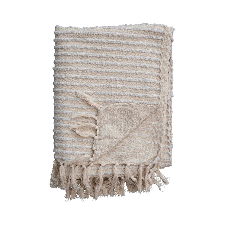 Beige & White Textured Stripe Throw Blanket