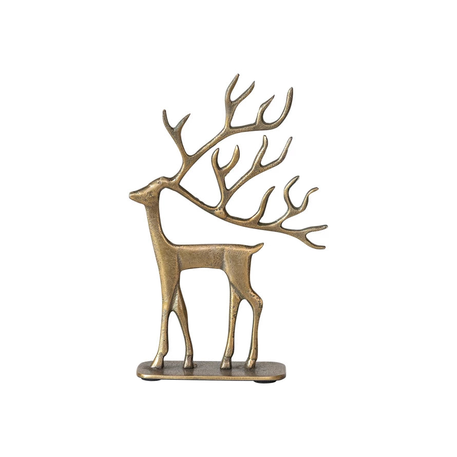 Cast Aluminum Reindeer on Base w/Antique Gold Finish
