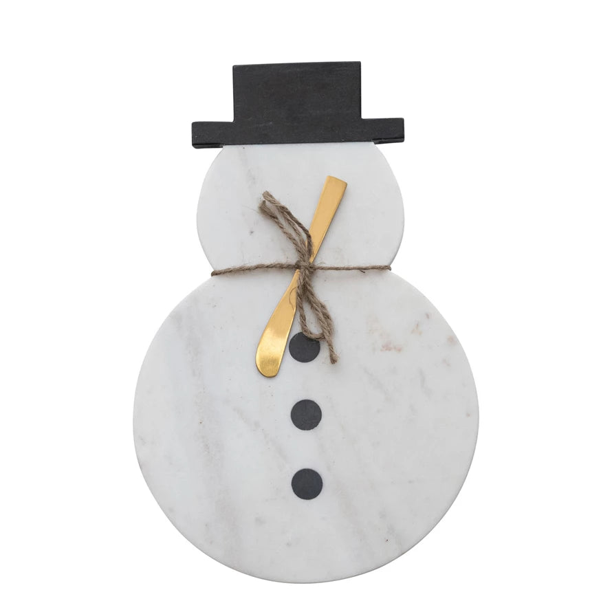 Marble Snowman Shaped Board with Canape Knife