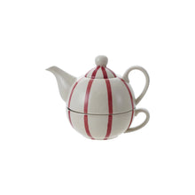 Load image into Gallery viewer, Hand-Painted Stoneware Striped Teapot Set
