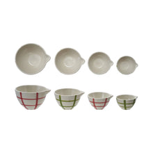 Load image into Gallery viewer, Hand-Painted Stoneware Prep Bowls with Grid Pattern (Set of 4)
