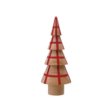 Load image into Gallery viewer, Hand-Painted Wood Tree with Natural &amp; Red Grid Pattern
