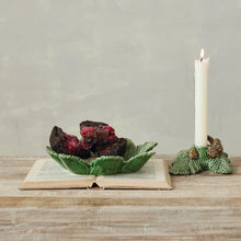 Load image into Gallery viewer, Ceramic Pine Bough Shaped Taper Holder with Pinecones
