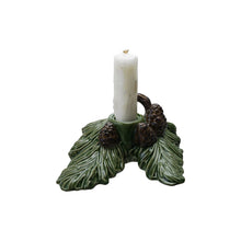Load image into Gallery viewer, Ceramic Pine Bough Shaped Taper Holder with Pinecones
