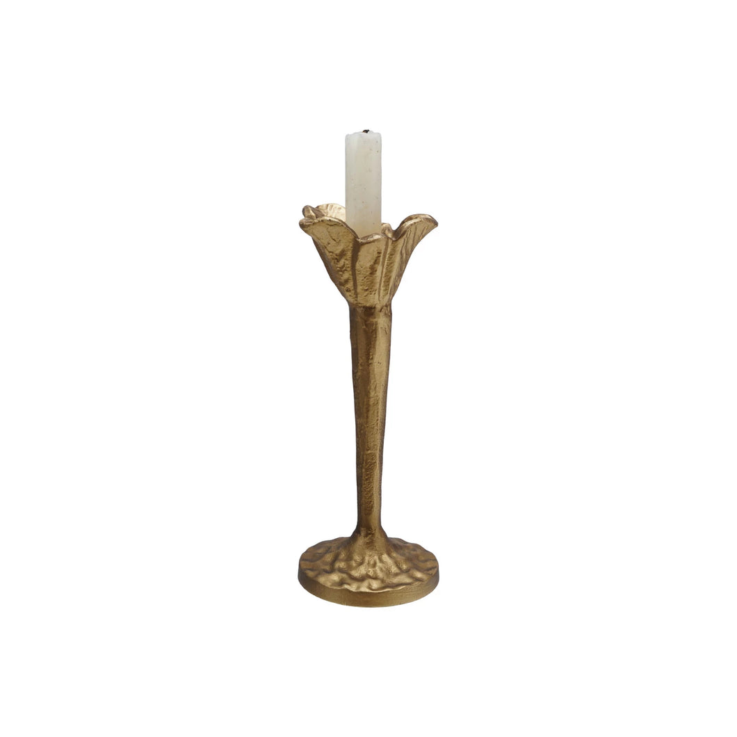 Cast Iron Flower Shaped Taper Holder with Antique Gold Finish