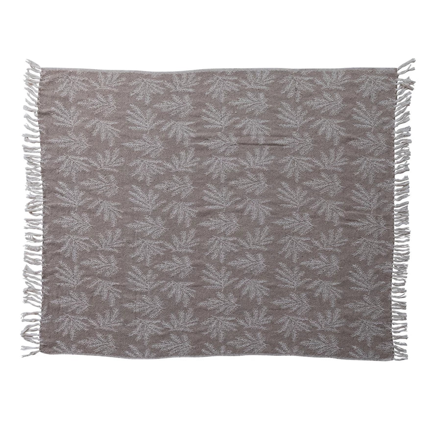 Woven Recycled Jacquard Blend Reversible Throw with Botanicals & Fringe